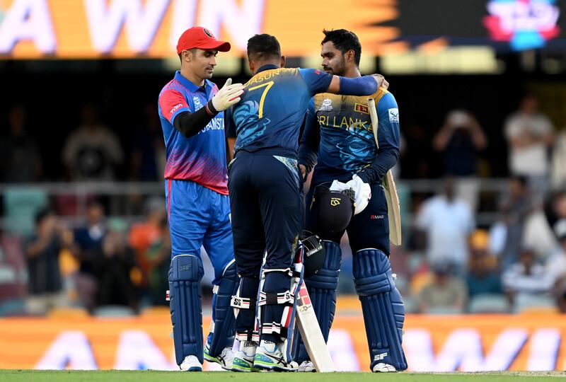 Dhananjaya de Silva and Dasun Shanaka celebrate Sri Lanka's victory. Getty