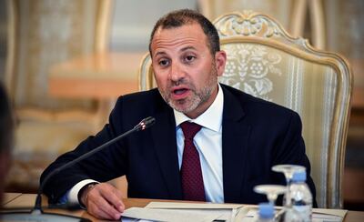 Lebanese Foreign Minister Gebran Bassil talks to his Russian counterpart during their meeting in Moscow, on August 20, 2018 (Photo by Alexander NEMENOV / AFP)