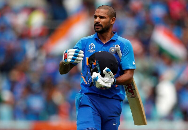 FILE PHOTO: Cricket - ICC Cricket World Cup - India v Australia - The Oval, London, Britain - June 9, 2019    India's Shikhar Dhawan reacts after losing his wicket   Action Images via Reuters/Andrew Boyers/File Photo