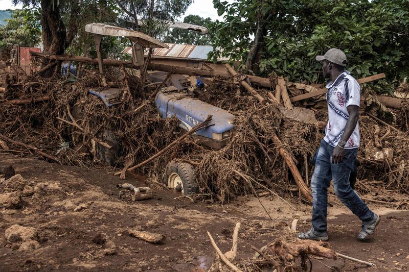 The aftermath of torrential rain and flash flooding in the village of Kamuchiri, near Mai Mahiu, Kenya. AFP