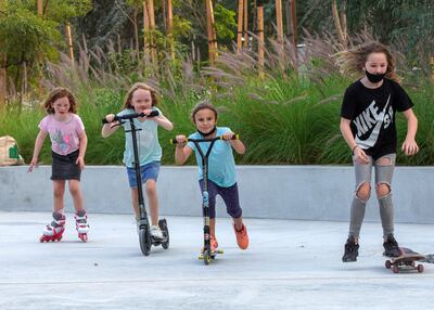 Abu Dhabi, United Arab Emirates, January 21, 2021.  The skate area in Al Fay Park on Reem Island.
Victor Besa/The National 
Section:  LF
Reporter: Panna Munyal