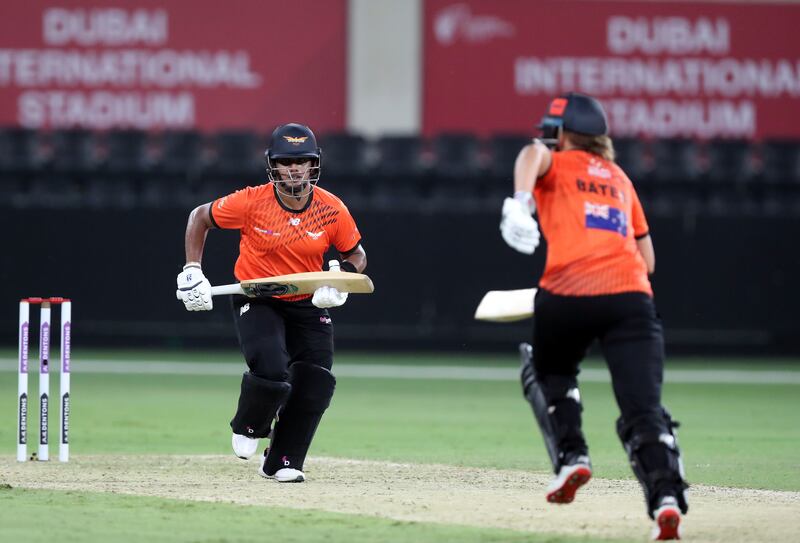 Falcons' Chamari Athapaththu runs between the wickets.