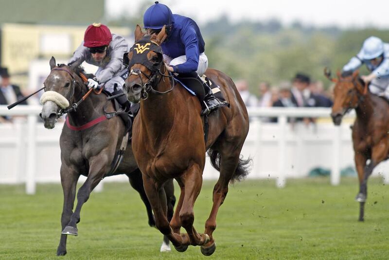 Acapulco, centre, storms to victory in the Queen Mary Stakes at Royal Ascot. Racingfotos.com / REX 

