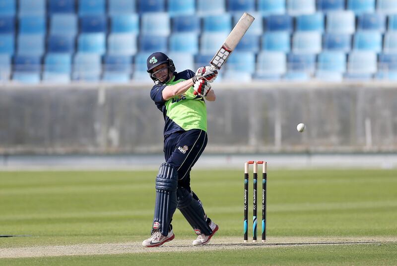DUBAI , UNITED ARAB EMIRATES – Jan 18 , 2017 : Kevin O ’ Brien of Ireland playing a shot during the Desert T20 Cricket Tournament against UAE at Dubai International Cricket Stadium in Dubai. He scored 40 runs in this match. ( Pawan Singh / The National ) For Sports. Story by Paul Radley. ID No - 86927 *** Local Caption ***  PS1801- CRICKET02.jpg
