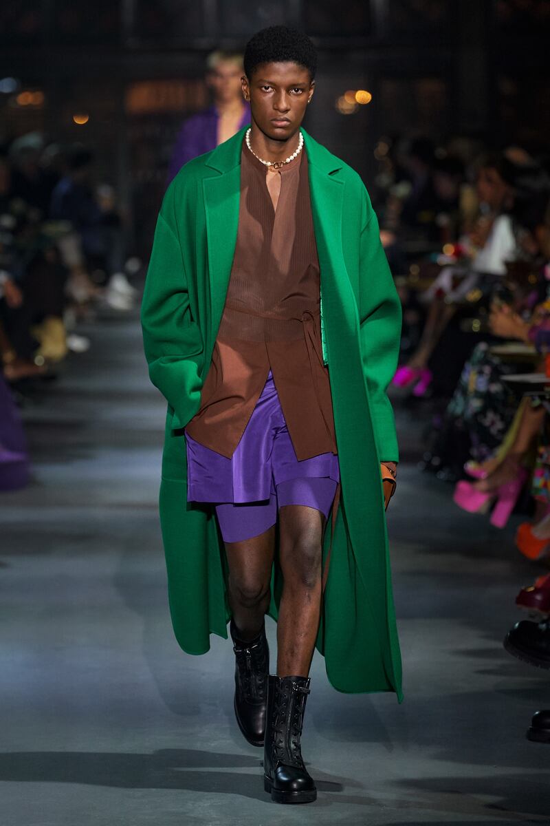 A men's caped look from the Valentino spring/summer 2022 show