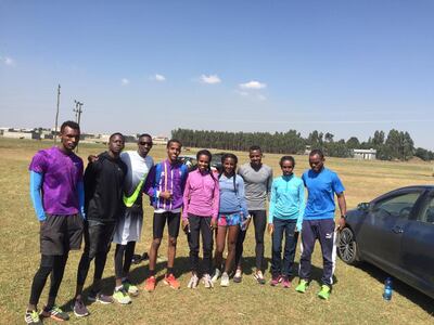Abdulsalam Farah, fourth from left, next to Genzebe Dibaba in Ethiopia in 2019. Photos supplied by Abdulsalam Farah