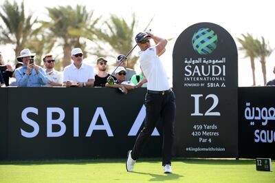 KING ABDULLAH ECONOMIC CITY, SAUDI ARABIA - FEBRUARY 01:  Henrik Stenson of Sweden tees off on the 12th hole during Day two of the Saudi International at the Royal Greens Golf & Country Club on February 01, 2019 in King Abdullah Economic City, Saudi Arabia. (Photo by Ross Kinnaird/Getty Images)