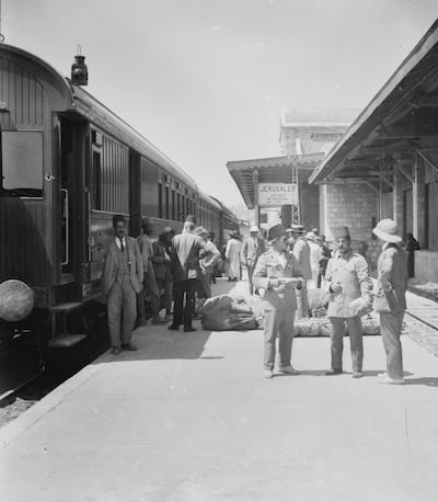 The train to Damascus at Samakh station, at the southern tip of the Sea of Galilee, early 1920s. Credit - LoC Matson Collection 05548