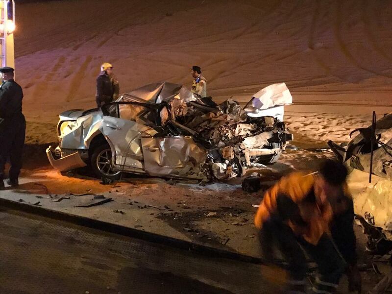 A man died and two others were injured in a head-on collision in Ras Al Khaimah. Courtesy RAK Police