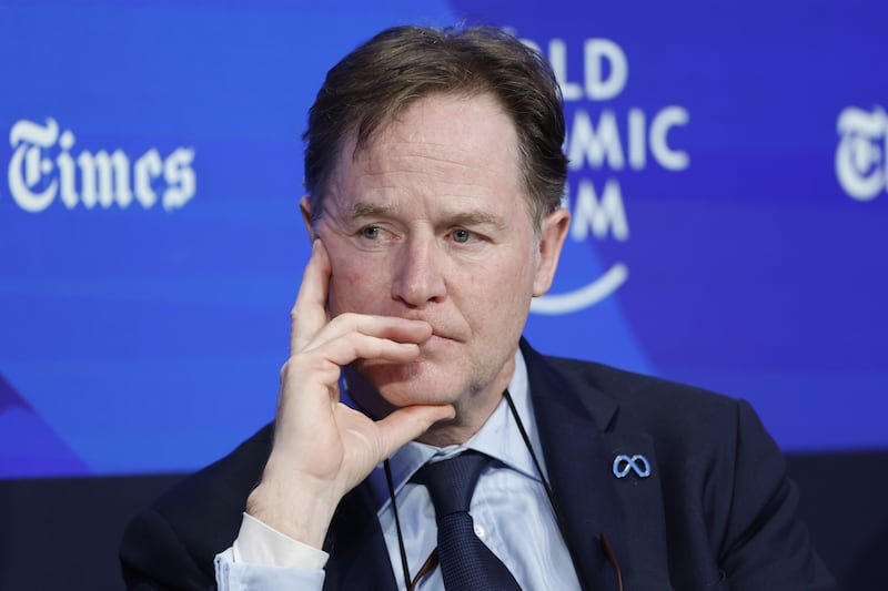 Nick Clegg, president of global affairs and communications with Meta at the WEF. Bloomberg