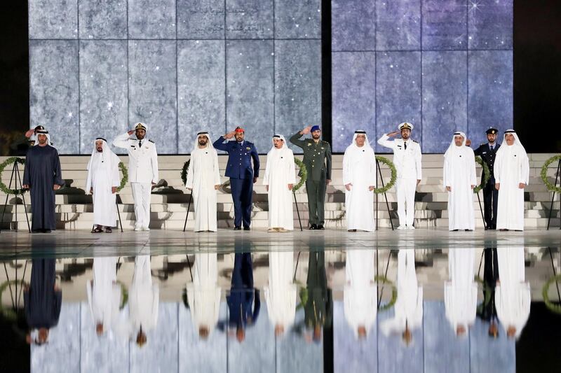 UAE leaders during last year's Commemoration Day event at Wahat Al Karama in Abu Dhabi. Courtesy: Wam 