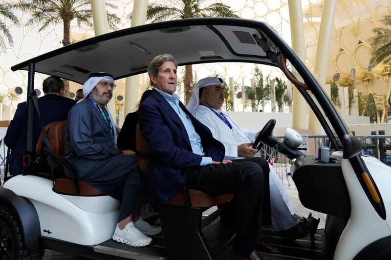 John Kerry, US Special Presidential Envoy for Climate, arrives in Dubai for the Cop28 Climate Summit. AP