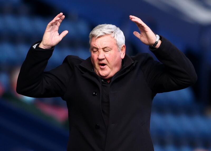 Soccer Football - Premier League - West Bromwich Albion v Newcastle United - The Hawthorns, West Bromwich, Britain - March 7, 2021 Newcastle United manager Steve Bruce reacts Pool via REUTERS/Michael Steele EDITORIAL USE ONLY. No use with unauthorized audio, video, data, fixture lists, club/league logos or 'live' services. Online in-match use limited to 75 images, no video emulation. No use in betting, games or single club /league/player publications.  Please contact your account representative for further details.