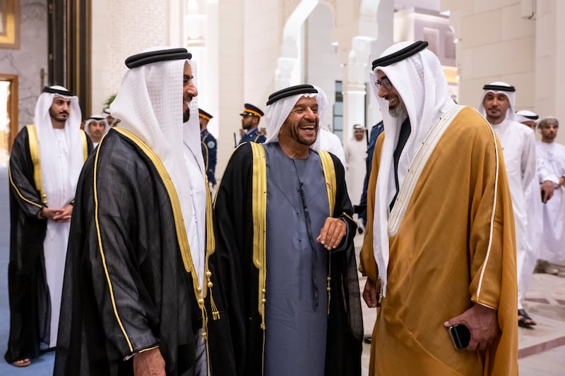 Sheikh Saif bin Zayed, Deputy Prime Minister and Minister of Interior, Sheikh Khaled bin Mohamed, Crown Prince of Abu Dhabi, and Sheikh Suroor bin Mohamed attend the dinner reception