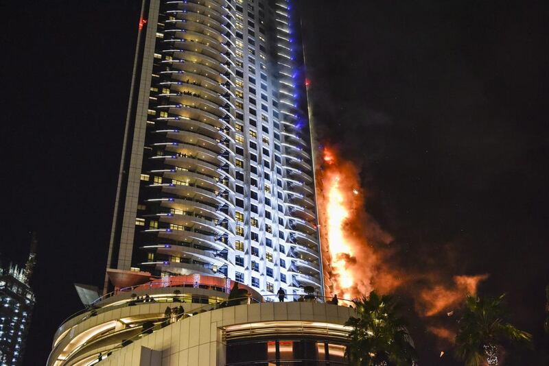 The spread of the New Year’s Eve blaze in 2015 at The Address Downtown Dubai hotel was blamed on cladding. EPA