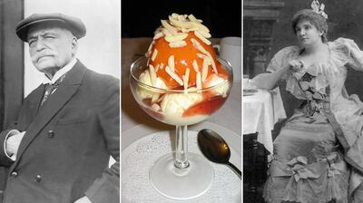 French chef Auguste Escoffier created the peach melba dessert for Australian opera singer Nellie Melba. Photos: Getty Images / Wikimedia Commons