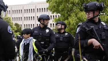 Police arrest a pro-Palestinian protester at the University of California, Irvine. EPA
