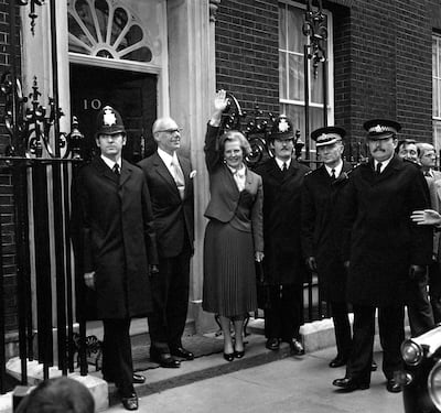 Margaret Thatcher at Number 10 Downing Street in London after winning the General Election in May 1979.