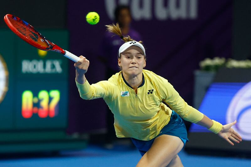 Elena Rybakina of Kazakhstan hits a return in the final in Doha. AFP