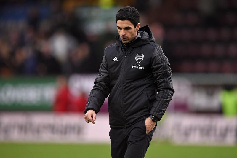 Mikel Arteta leaves the match against Burnley in February. AFP