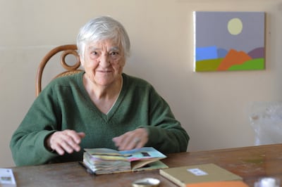 The American-Lebanese artist and writer Etel Adnan, pictured here in 2015, in her Studio Workshop in Paris. Getty Images