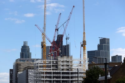 Construction cranes in the Nine Elms district in London, UK. The stock of prime and super-prime developments in London could wane in the next few years, according to experts. Photographer: Chris Ratcliffe / Bloomberg