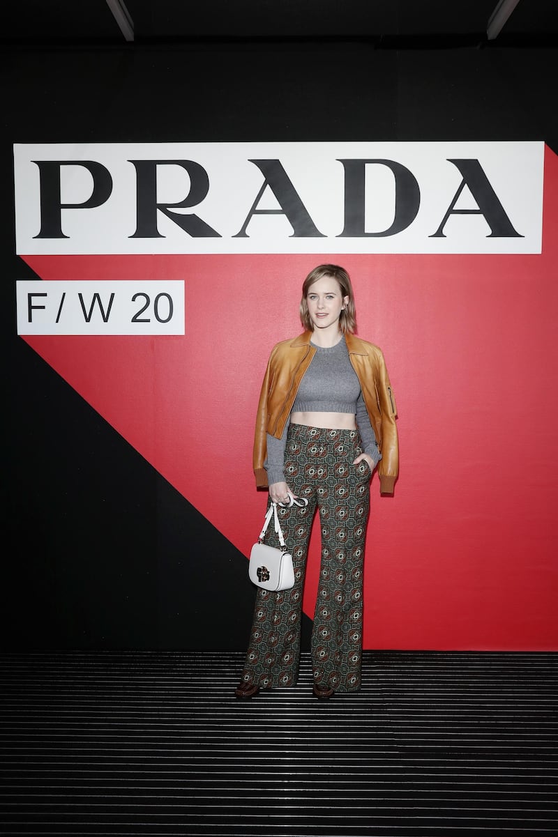 Rachel Brosnahan attends the Prada show during Milan Fashion Week on February 20, 2020. Getty Images