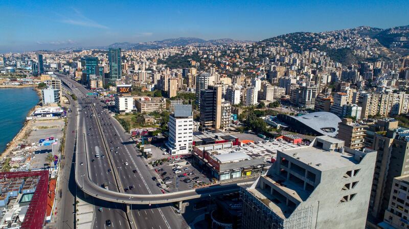 A picture taken with a drone shows the roads almost empty during the nationwide lockdown in Jal El Dib area north Beirut, Lebanon. Lebanon on 07 January began a complete 25-day closure nationwide, which was extended by the Supreme Defense Council until 08 February, to curb the spread of the coronavirus  EPA