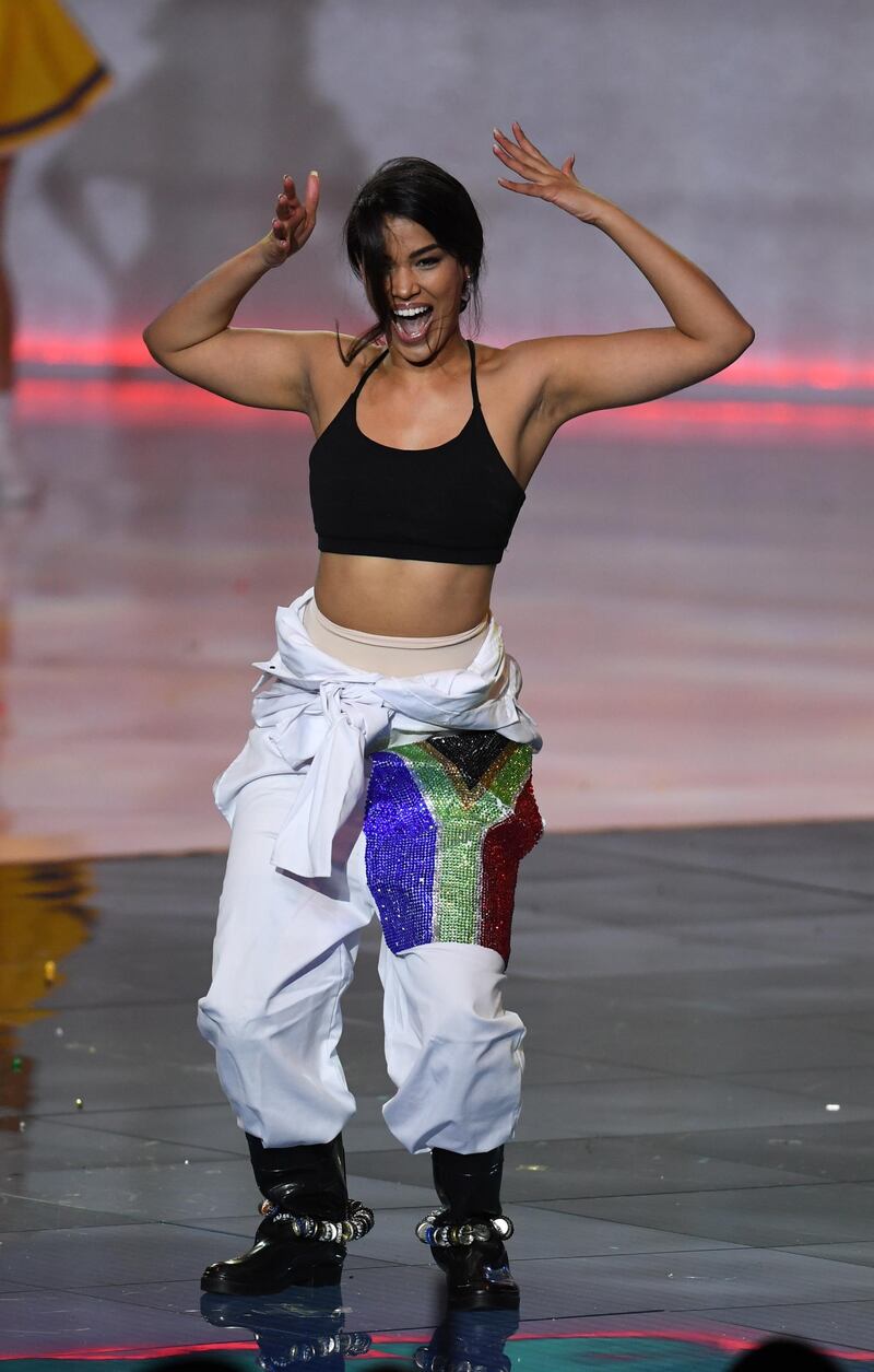 Miss South Africa Sasha Lee Olivier performs during the Miss World 2019 final.  EPA