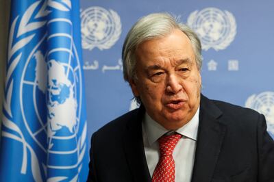 UN Secretary General Antonio Guterres speaks prior to a meeting about the ongoing conflict in Gaza, at the UN headquarters in New York City, last week. Reuters