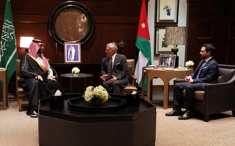 Jordan's King Abdullah II and Crown Prince Hussein hold talks with Saudi Crown Prince Mohammed bin Salman in Amman. Reuters