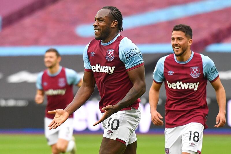 West Ham's Michail Antonio celebrates after opening the scoring. EPA