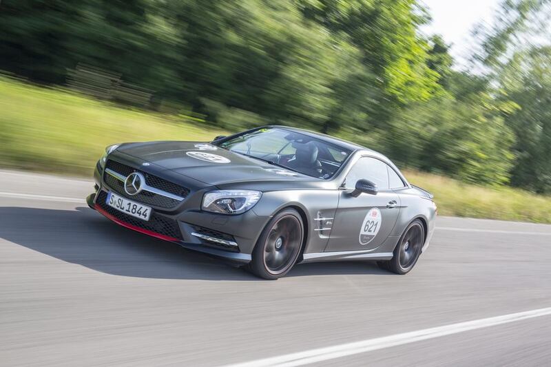 The author’s car for the Mille Miglia Tribute: a Mercedes-Benz SL 500. The modern-day version pays homage to the legendary event, which was contested on 1,000 miles (1,609km) of Italian roads. Courtesy Daimler AG