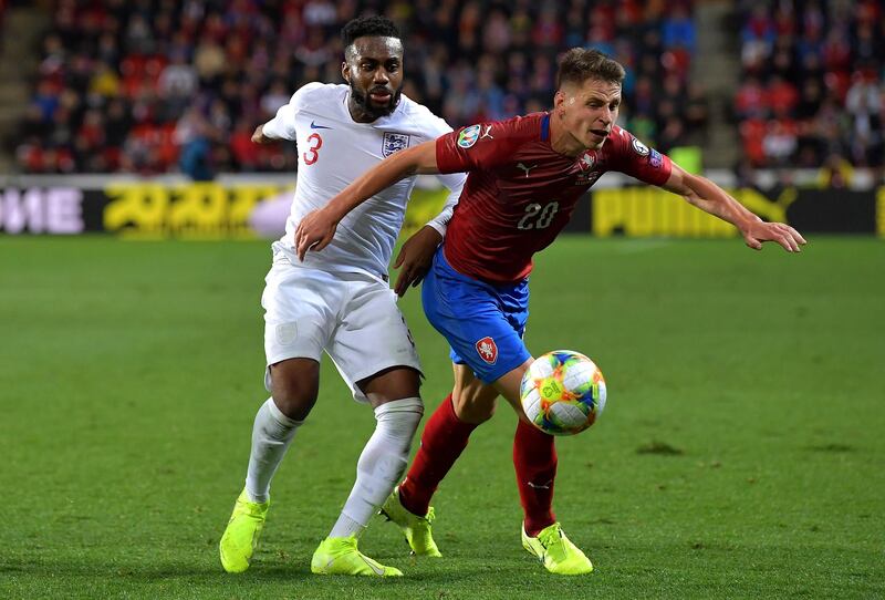 Danny Rose of England and Lukas Masopust of Czech Republic during the UEFA Euro 2020 qualifier between Czech Republic and England at Sinobo Stadium in Prague, Czech Republic. Getty Images