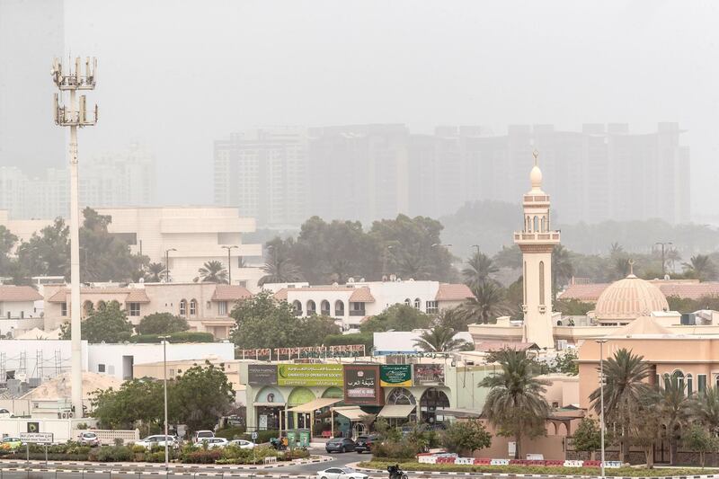 Hazy weather with limited visibility in Dubai as rain might be expected across the UAE on April 28 th, 2021. 
Antonie Robertson / The National.
Reporter: None for National