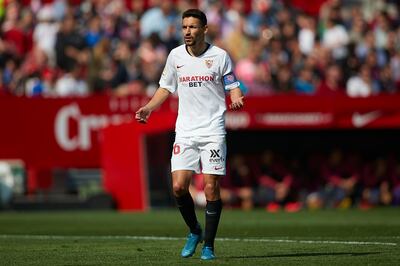 SEVILLE, SPAIN - FEBRUARY 16: Jesus Navas Gonzalez of Sevilla FC looks on during the Liga match between Sevilla FC and RCD Espanyol at Estadio Ramon Sanchez Pizjuan on February 16, 2020 in Seville, Spain. (Photo by Fran Santiago/Getty Images)