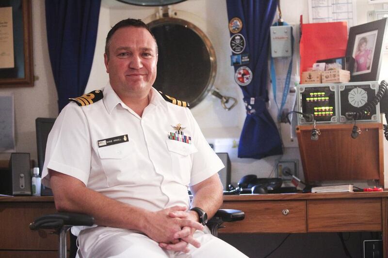 Dubai, UAE, December 19, 2013:Seen here is Pirate hunting seaman, Captain Shane Arndell. Captain Arndell was photographed aboard his ship prior to a well deserved party with his 180 person crew. The ship is currently docked inside Port Zayed. Lee Hoagland/The National