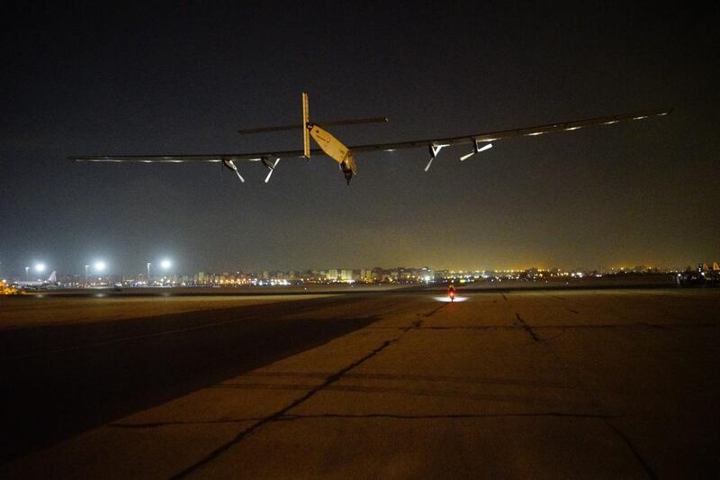 Solar Impulse 2 takes off from Cairo International Airport with Bertrand Piccard at the controls and heading for Abu Dhabi. Jean Revillard / EPA / REZO / Solar Impulse