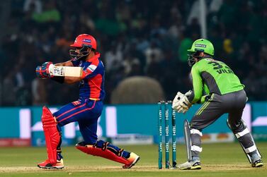 Karachi Kings's Babar Azam plays a shot during the PSL match against Lahore Qalandars at the Gaddafi Cricket Stadium in Lahore. AFP