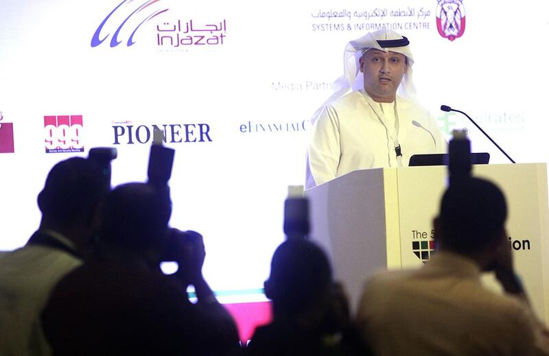 Dr Ahmed Al Hashimi, project manager for Abu Dhabi Systems and Information Centre, tells of the centre’s plans to expand its operations at the first day of the fifth Emiratisation Forum yesterday. Sammy Dallal / The National