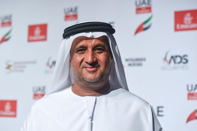 Matar Suhail Al Yabhouni Al Dhaheri, the President of the UAE Team Emirates, the UAEs first-ever professional cycling team, unveiled today a new name, logo, team kit, and three new sponsors: Emirates, Abu Dhabi Securities and International Golden Group.
On Tuesday, February 21, 2017, in Crowne Plaza Yas Island, Abu Dhabi, United Arab Emirates. (Photo by Artur Widak/NurPhoto via Getty Images)