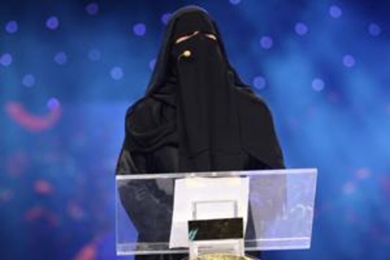 Hessa Hilal, Saudi poetess, reciting a poem about those who issue subversive fatwas calling for the death of anyone who allows the mixing of the two sexes.

Courtesy of Abu Dhabi Authority for Culture & Heritage. 
