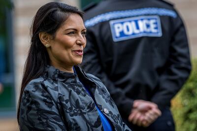 Britain's Home Secretary Priti Patel visits the North Yorkshire Police headquarters in Northallerton, northeast England on July 30, 2020. / AFP / POOL / Charlotte Graham
