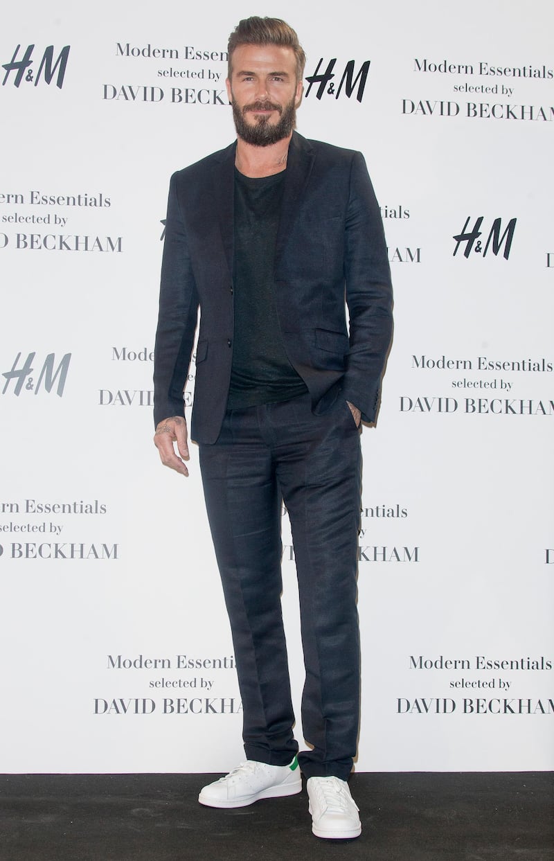 MADRID, SPAIN - MARCH 20:  David Beckham presents the new 'Modern Essentials by H&M' collection at the H&M Gran Via store on March 20, 2015 in Madrid, Spain.  (Photo by Eduardo Parra/Getty Images)