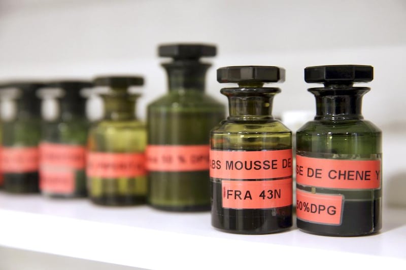 Small bottles of oak moss perfume ingredients in the laboratory of the French Nicolai perfume brand in Paris. Philippe Wojazer / Reuters