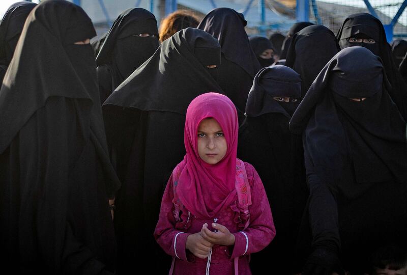 The Kurdish-run al-Hol camp, which holds relatives of suspected ISIS group fighters in the north-eastern Hasakeh governorate, during a security operation by the Kurdish Asayish security forces and the special forces of the Syrian Democratic Forces. AFP
