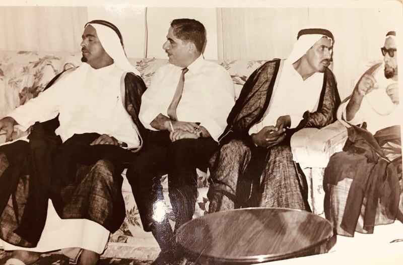 Three rulers: Adi Bitar in conversation with Sheikh Mohammed Bin Rashid, flanked by Sheikh Rashid bin Saeed and Sheikh Maktoum bin Rashid.