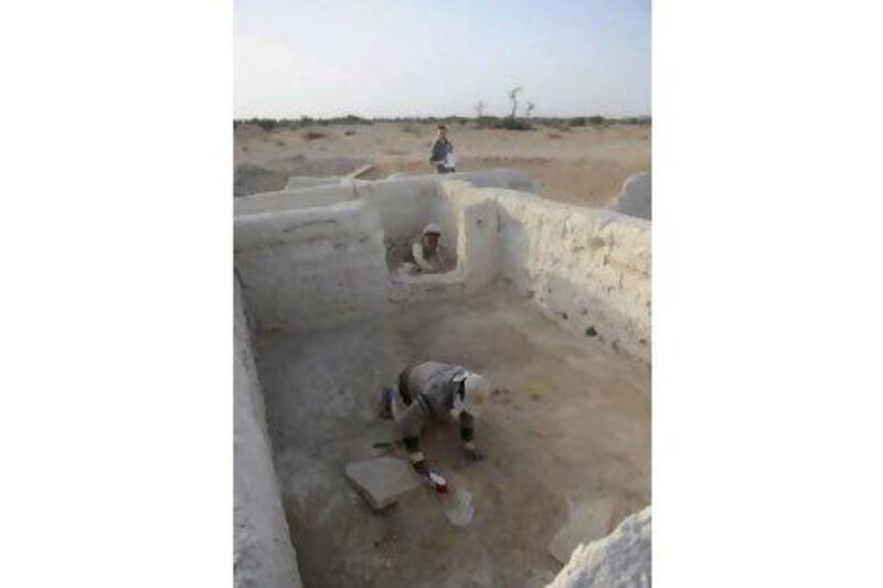 The Abu Dhabi Authority for Culture and Heritage technicians conduct laser surveys on Hili-17 archaeological sites in Al Ain.