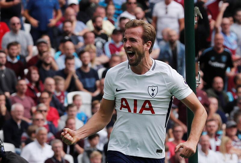 Soccer Football - Premier League - West Ham United vs Tottenham Hotspur - London Stadium, London, Britain - September 23, 2017   Tottenham's Harry Kane celebrates scoring their first goal           REUTERS/Eddie Keogh    EDITORIAL USE ONLY. No use with unauthorized audio, video, data, fixture lists, club/league logos or "live" services. Online in-match use limited to 75 images, no video emulation. No use in betting, games or single club/league/player publications. Please contact your account representative for further details.