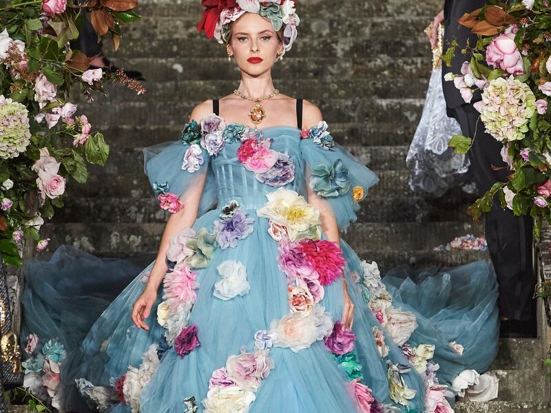 A look from Dolce & Gabbana’s September 2020 Alta Moda collection, which was presented in Florence’s Villa Bardini. Courtesy Dolce & Gabbana